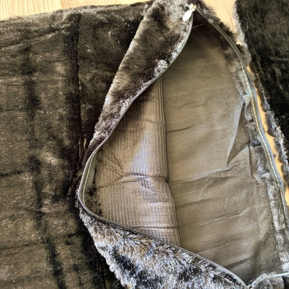 Set of 4 Black Faux Fur Ribbed Pillow Covers 17x17 Channeled Textured Square